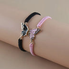 Set de 2 Pulseras Ala de Mariposa para Mejores Amigos negro y rosa