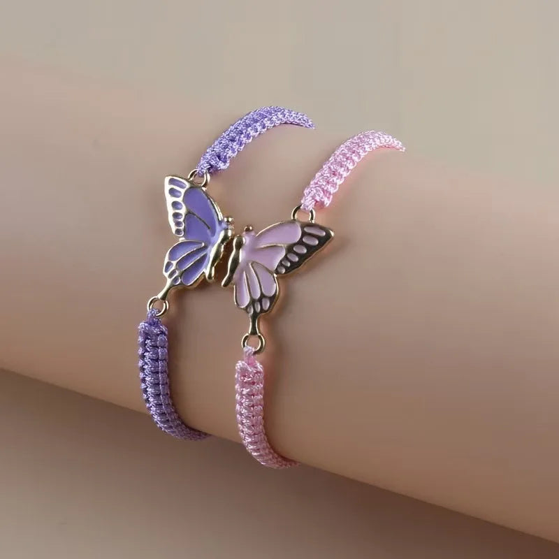 Set de 2 Pulseras Ala de Mariposa para Mejores Amigos violeta y rosa