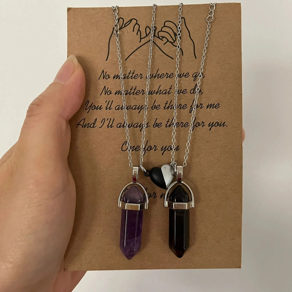 Juego de 2 Collares con Colgante de Piedra para Pareja violeta y marrón