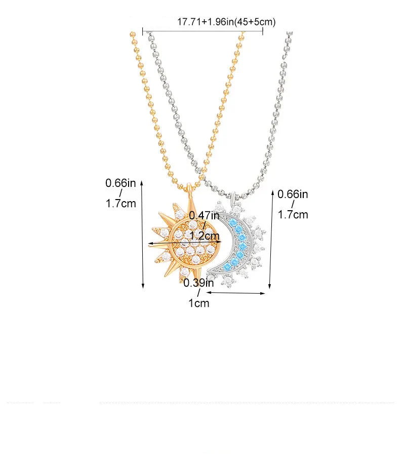 Juego de 2 Collares con Colgante de Luna o Sol en Circonita para Pareja