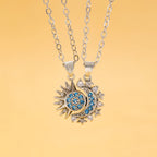 Juego de 2 Collares con Colgante de Luna o Sol en Circonita para Pareja plata