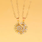 Juego de 2 Collares con Colgante de Luna o Sol en Circonita para Pareja oro
