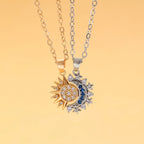 Juego de 2 Collares con Colgante de Luna o Sol en Circonita para Pareja oro y plata
