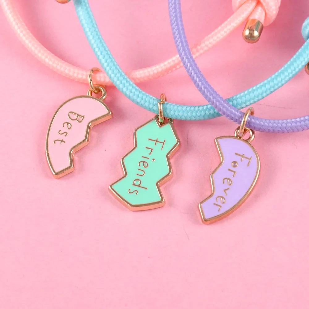 Lote de 3 Pulseras de Cuerda para Trío de Mejores Amigos plata