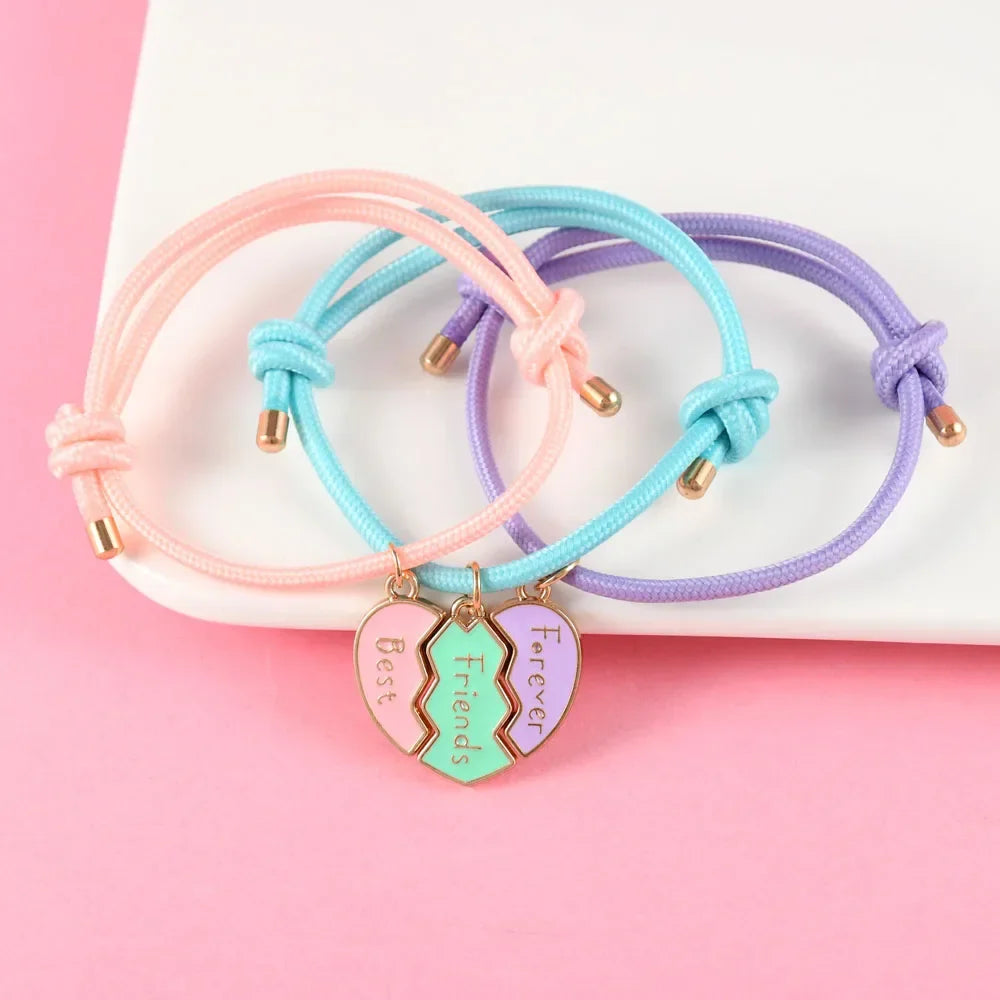 Lote de 3 Pulseras de Cuerda para Trío de Mejores Amigos oro