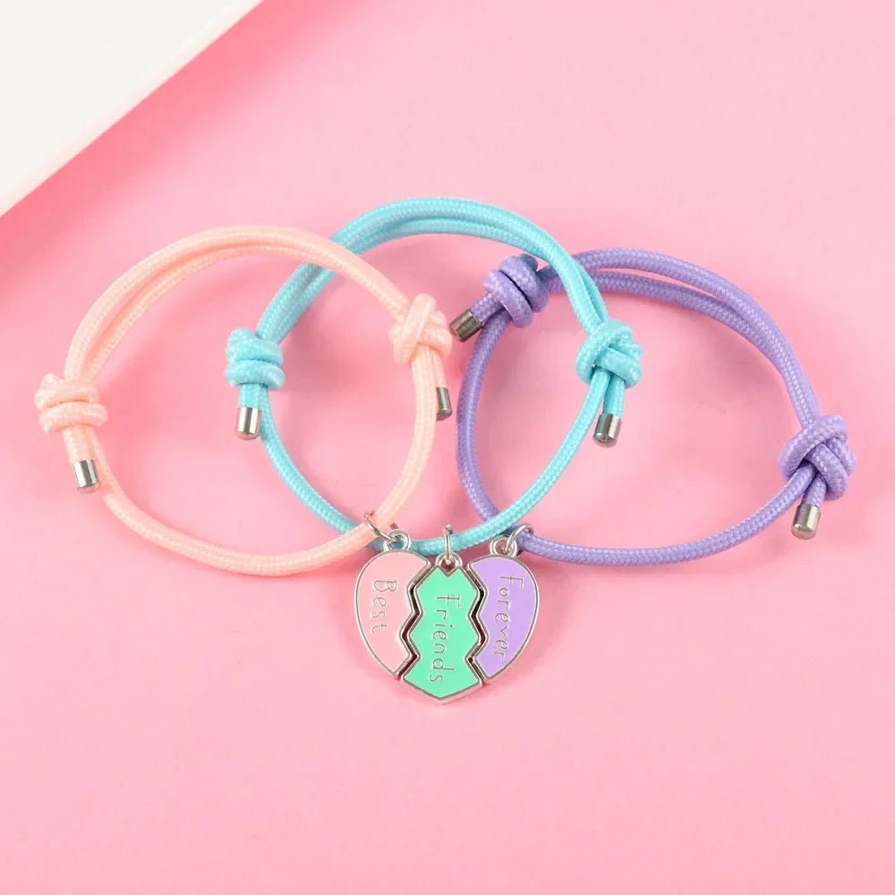 Lote de 3 Pulseras de Cuerda para Trío de Mejores Amigos plata