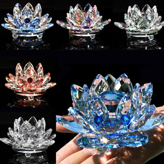 Adorno Fengshui en Cristal de Vidrio "Flor de cuarzo" - Sanación, Budismo, Meditación