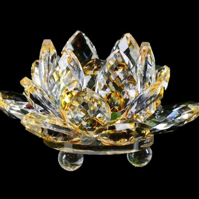 Adorno Fengshui en Cristal de Vidrio "Flor de cuarzo" - Sanación, Budismo, Meditación amarillo