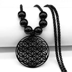 Colgante Flor de la Vida Perlas Collar Mandala Hombre Mujer Dawapara negro