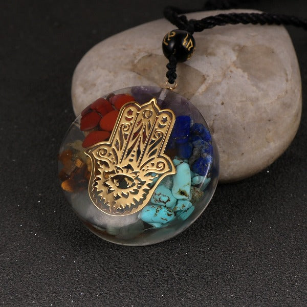 Colgante Piedra Orgonita & Collar Hombre mujer Protección Meditación mano de Fátima
