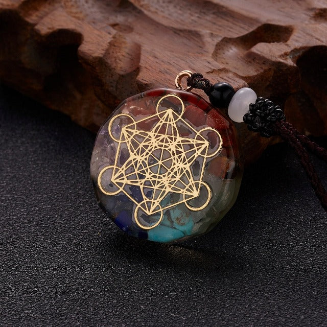Colgante de Piedra Orgonita y Collar Hombre Mujer Protección y Meditación metatron