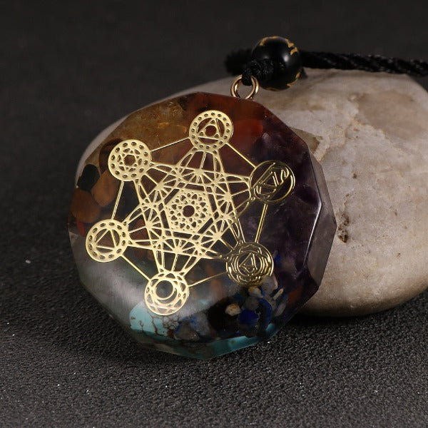 Colgante Piedra Orgonita & Collar Hombre mujer Protección Meditación árbol de la vida metatrón