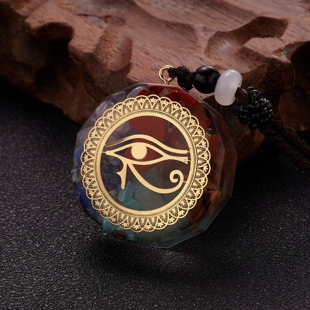 Colgante de Piedra Orgonita y Collar Hombre Mujer Protección y Meditación ojo oudjat