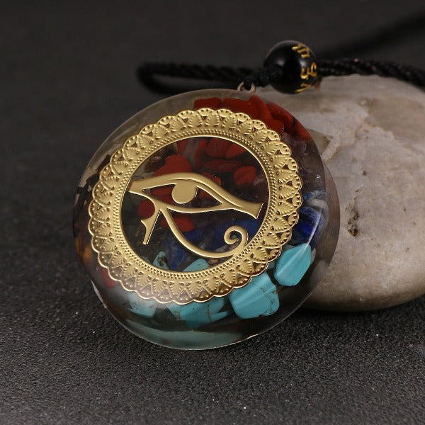 Colgante Piedra Orgonita & Collar Hombre mujer Protección Meditación ojo oudjat
