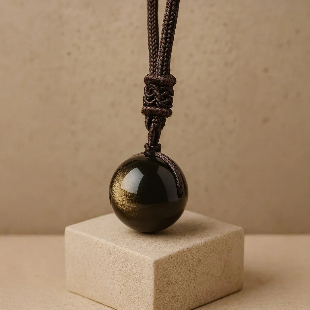 Colgante "Esfera" en Obsidiana Dorada Escudo Energético 