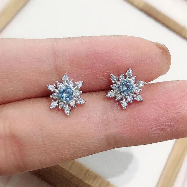 Pequeños Pendientes de Copo de Nieve de Plata para Mujer