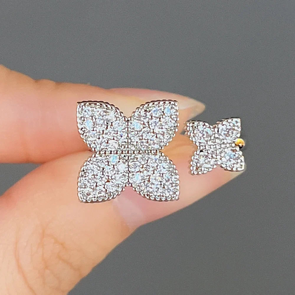 Set de 2 Anillos de Flor con Circonita en Plata