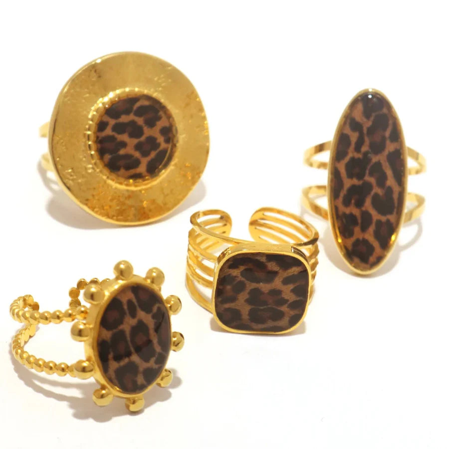 Set de Anillos de Estilo Étnico con Leopardo