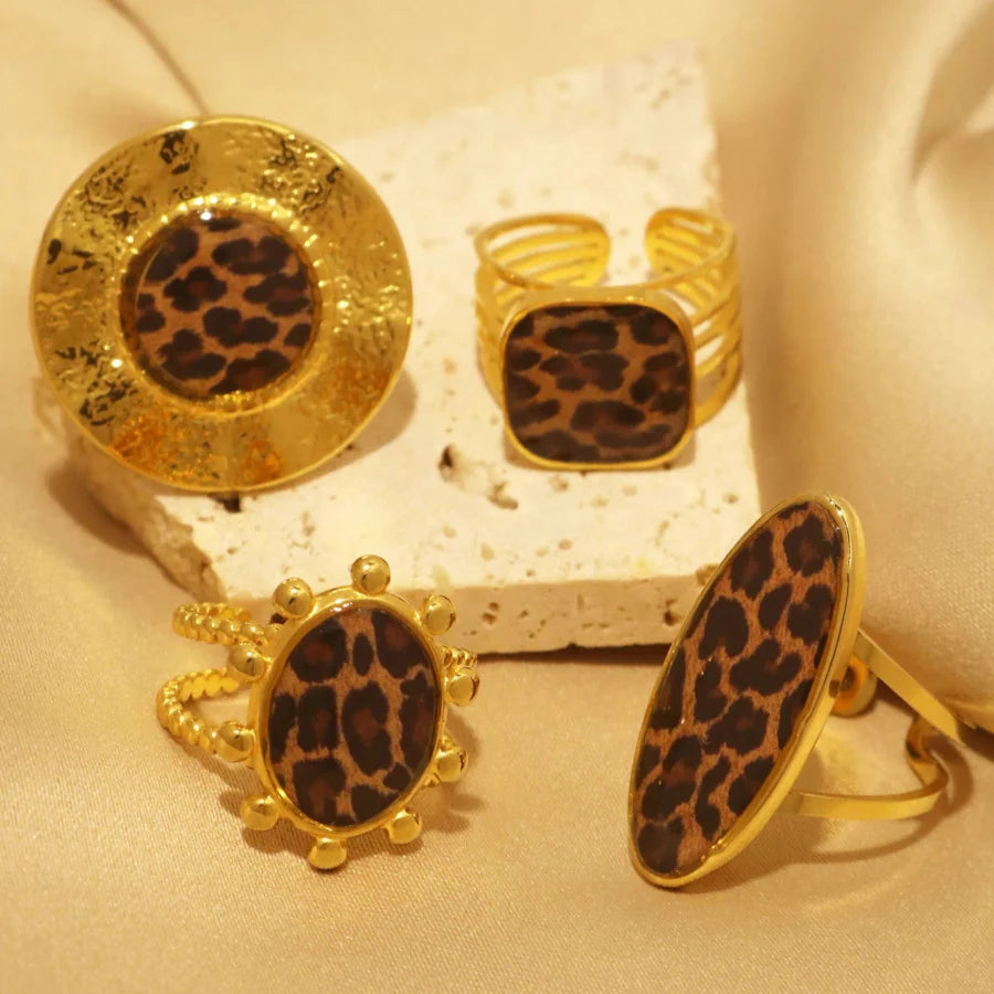 Set de Anillos de Estilo Étnico con Leopardo