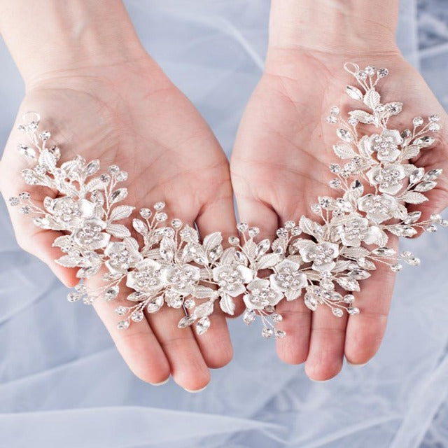 Tiara de Boda con Flores para Mujer plata